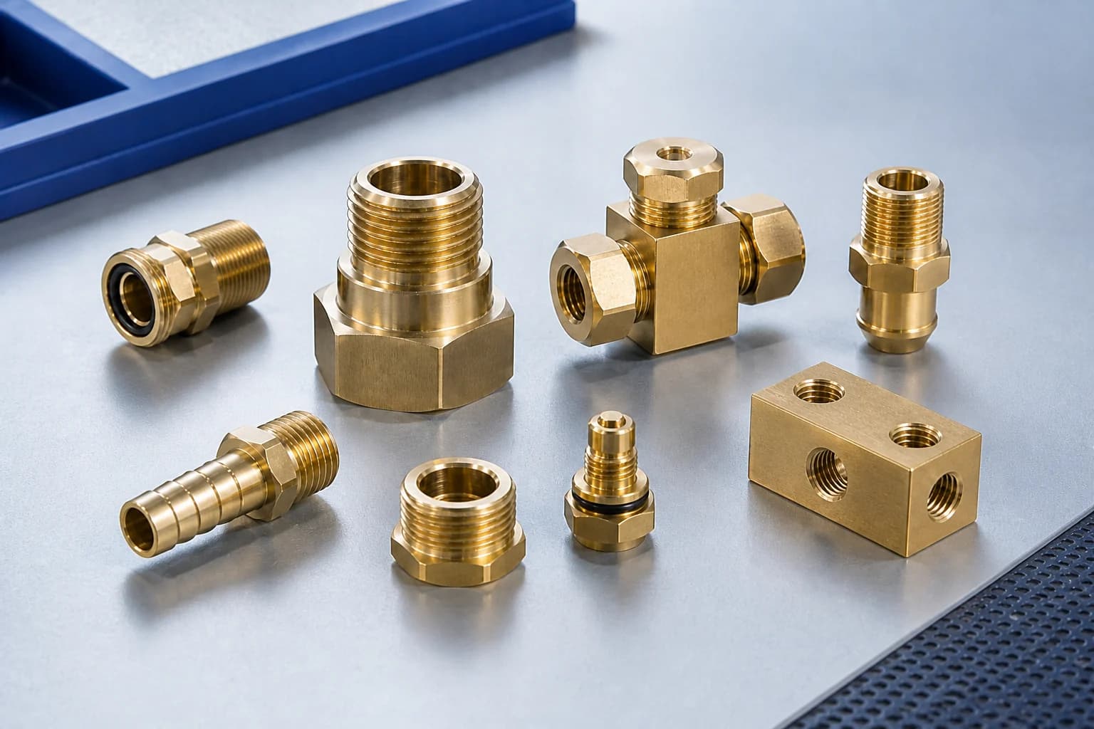 Representative group of precision-machined brass components